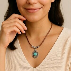Elegant Silver and Turquoise Pendant Necklace